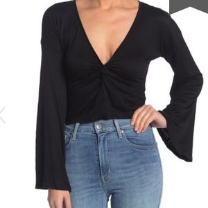 Knot front bell sleeve crop top
